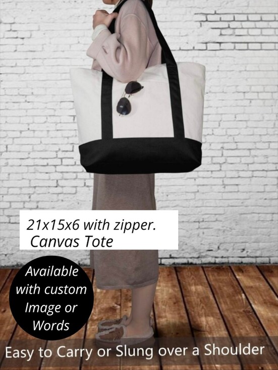 Handbags - Canvas Tote Bag with Black Trim Cotton Beach Shopping Book++  Bag